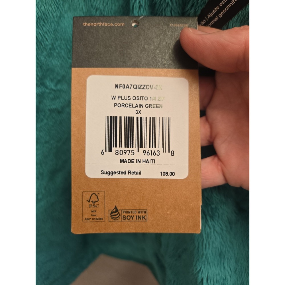 Women's North Face Fleece Pullover Quarter Zip With Hood  Porcelain Green 3X - Picture 4 of 6